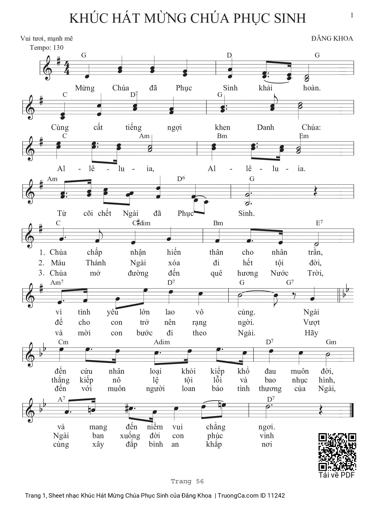 Sheet PDF of Khúc Hát Mừng Chúa Phục Sinh