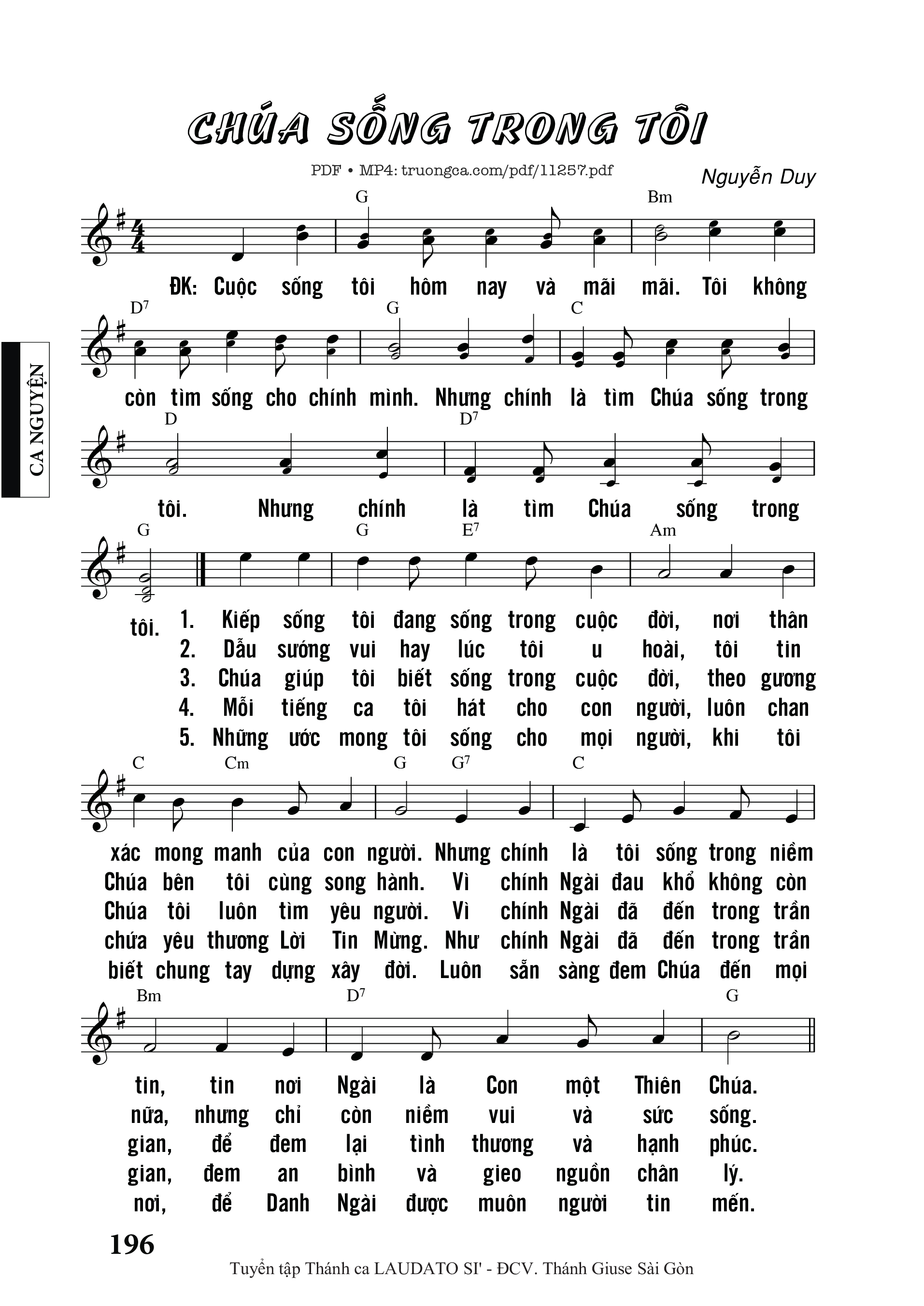 Sheet PDF of Chúa Sống Trong Tôi