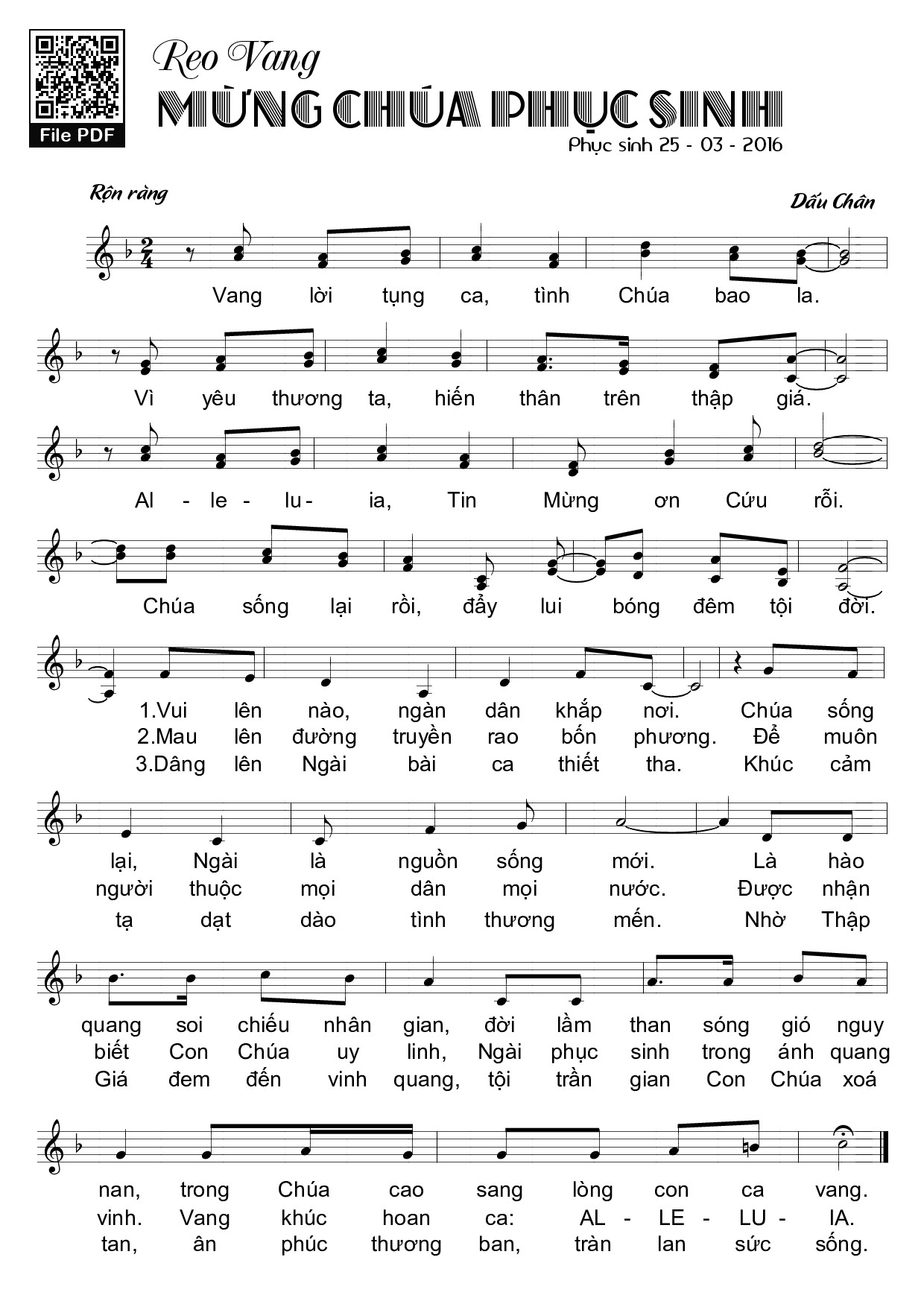 Sheet PDF of Reo Vang Mừng Chúa Phục Sinh