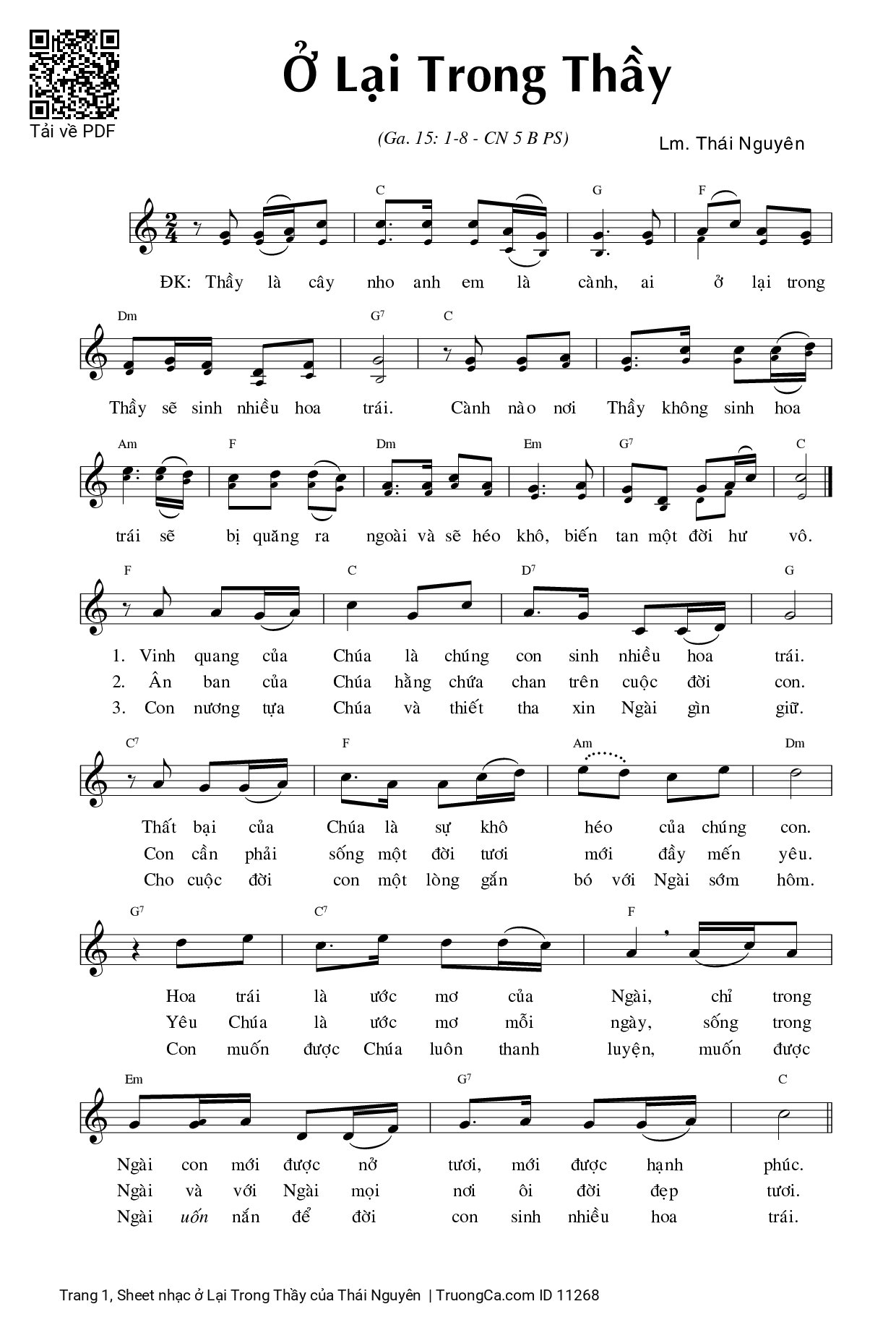 Sheet PDF of ở Lại Trong Thầy