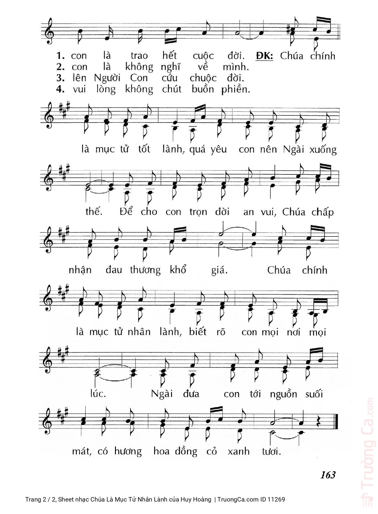 Page 2 of Sheet music PDF Chúa Là Mục Tử Nhân Lành - Huy Hoàng