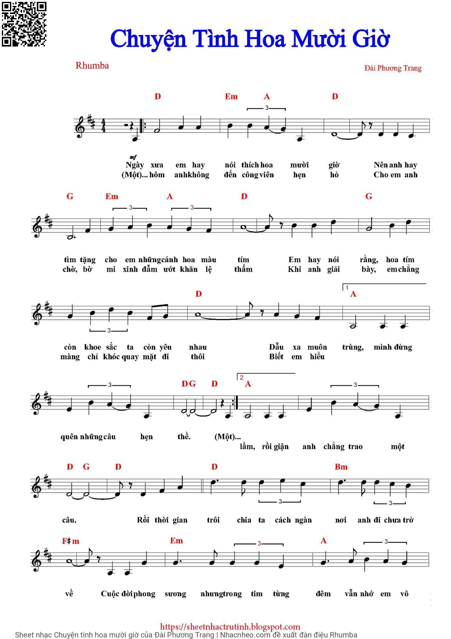 Sheet PDF of Chuyện tình hoa mười giờ