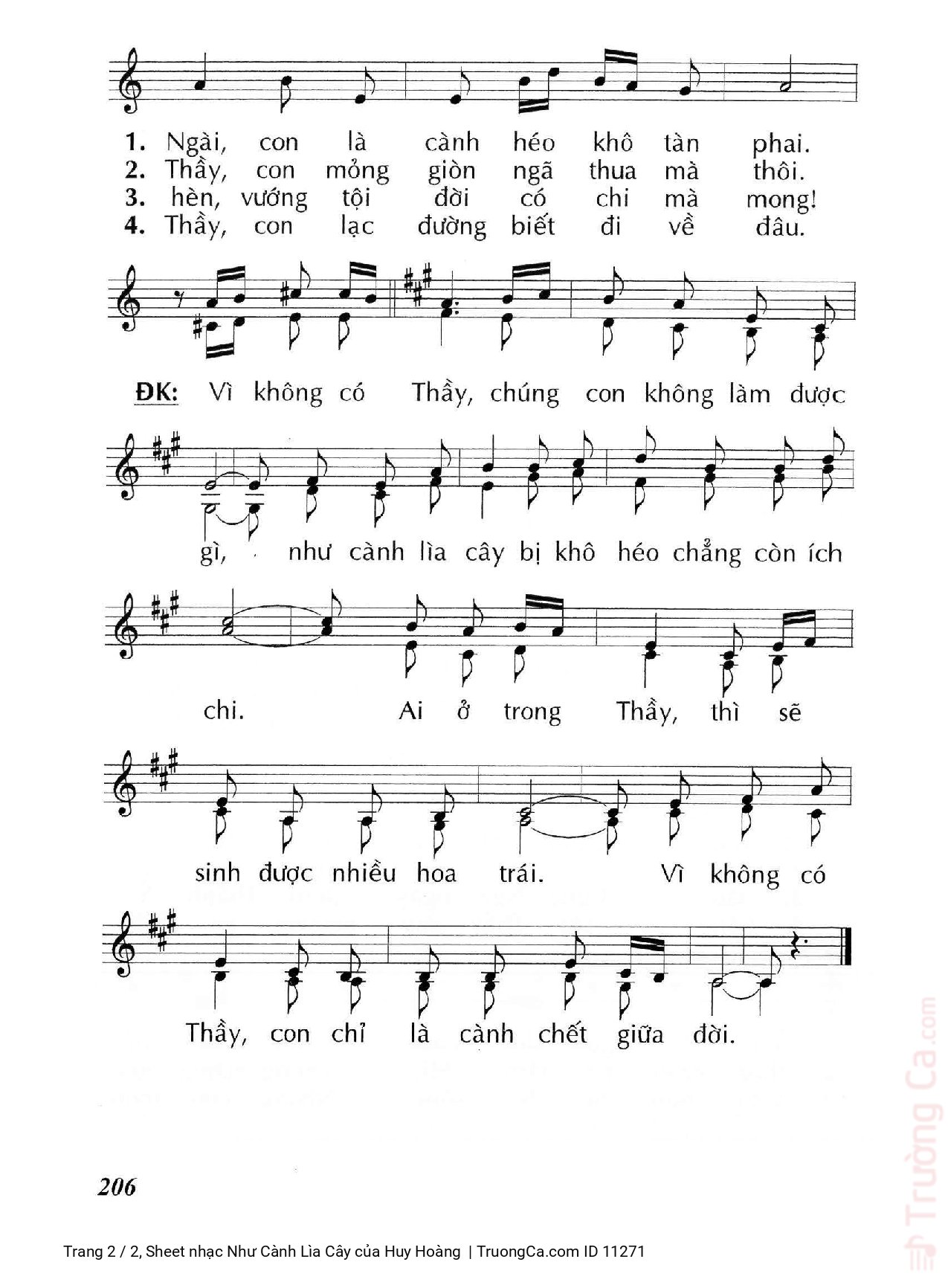 Page 2 of Sheet music PDF Như Cành Lìa Cây - Huy Hoàng