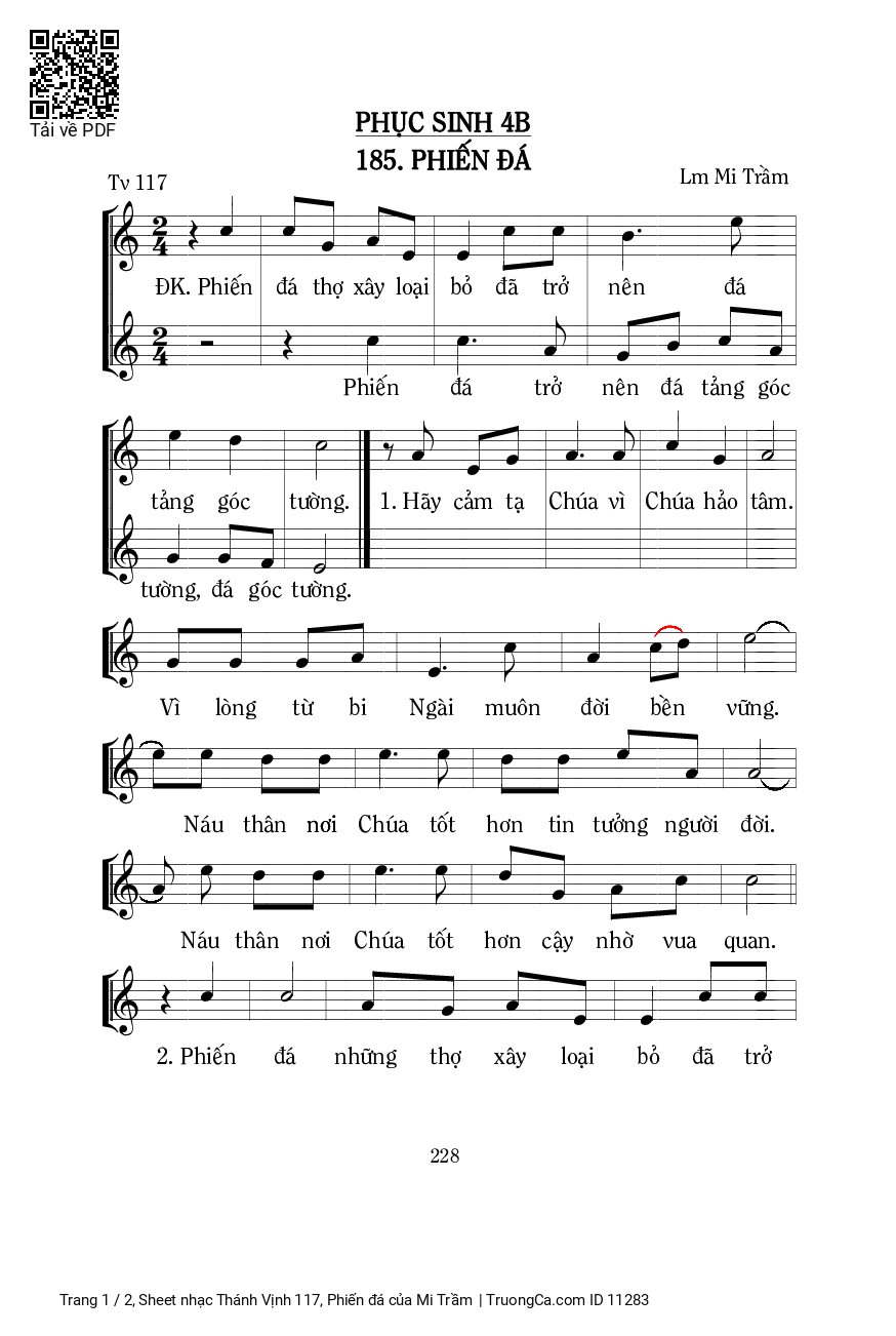 Sheet PDF of Thánh Vịnh 117, Phiến đá