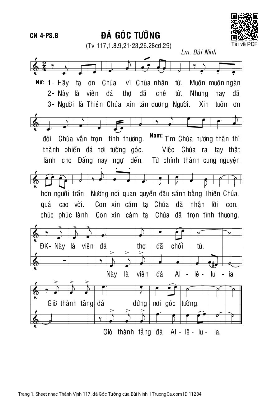 Sheet PDF of Thánh Vịnh 117, đá Góc Tường