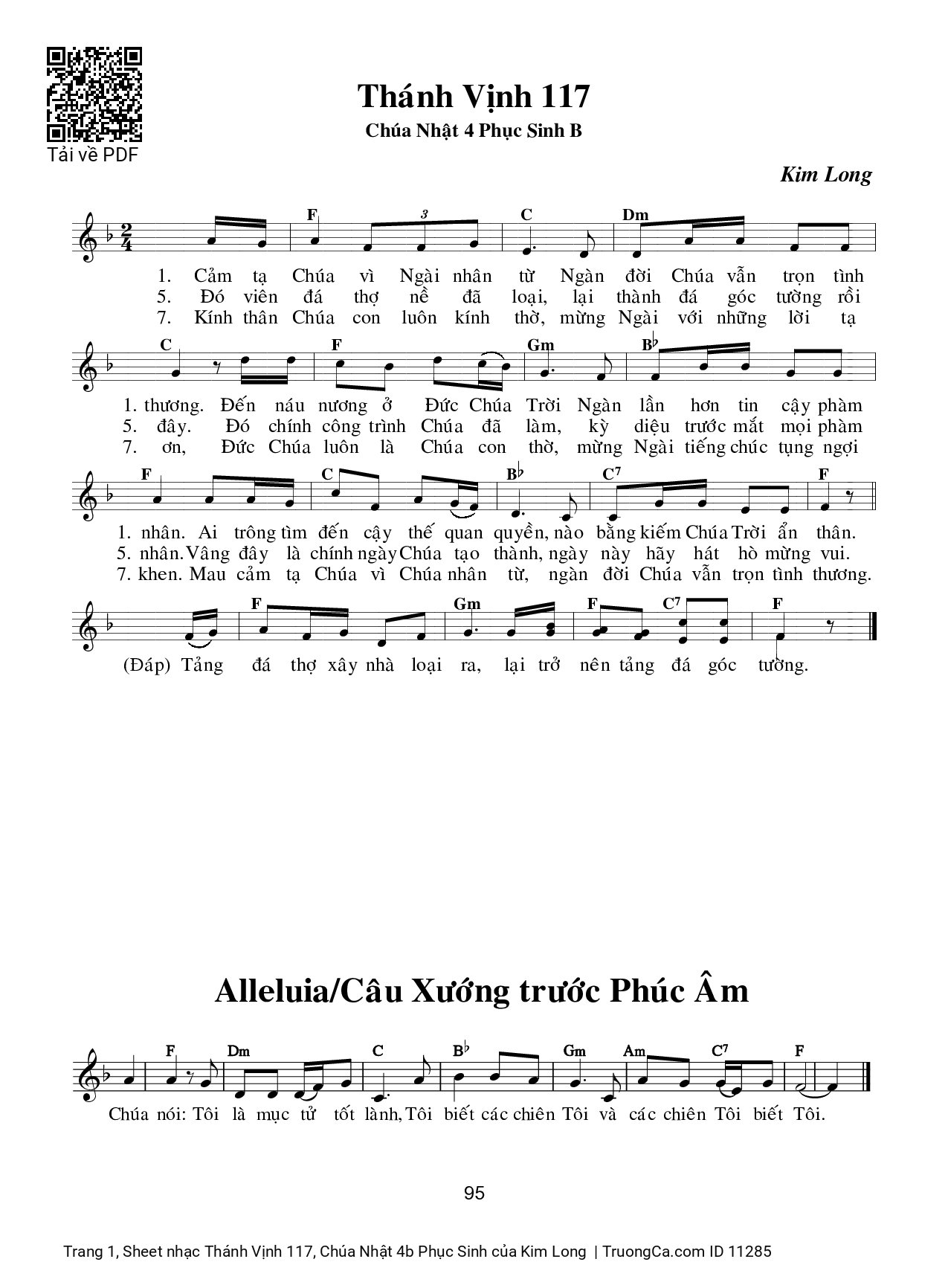 Sheet PDF of Thánh Vịnh 117, Chúa Nhật 4b Phục Sinh