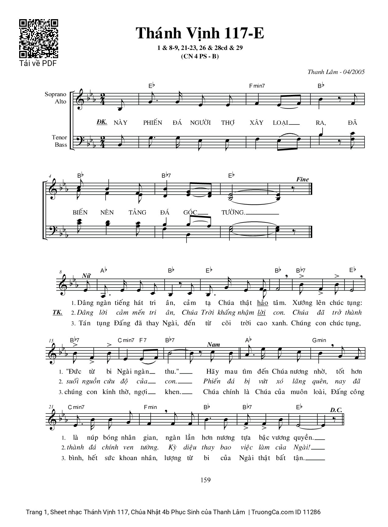 Page 1 of Sheet music PDF Thánh Vịnh 117, Chúa Nhật 4b Phục Sinh - Thanh Lâm