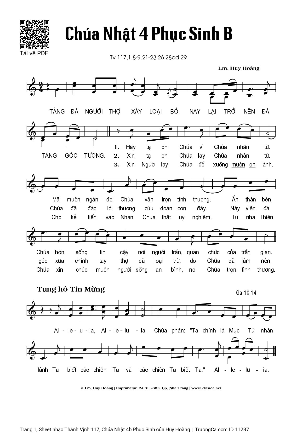 Page 1 of Sheet music PDF Thánh Vịnh 117, Chúa Nhật 4b Phục Sinh - Huy Hoàng