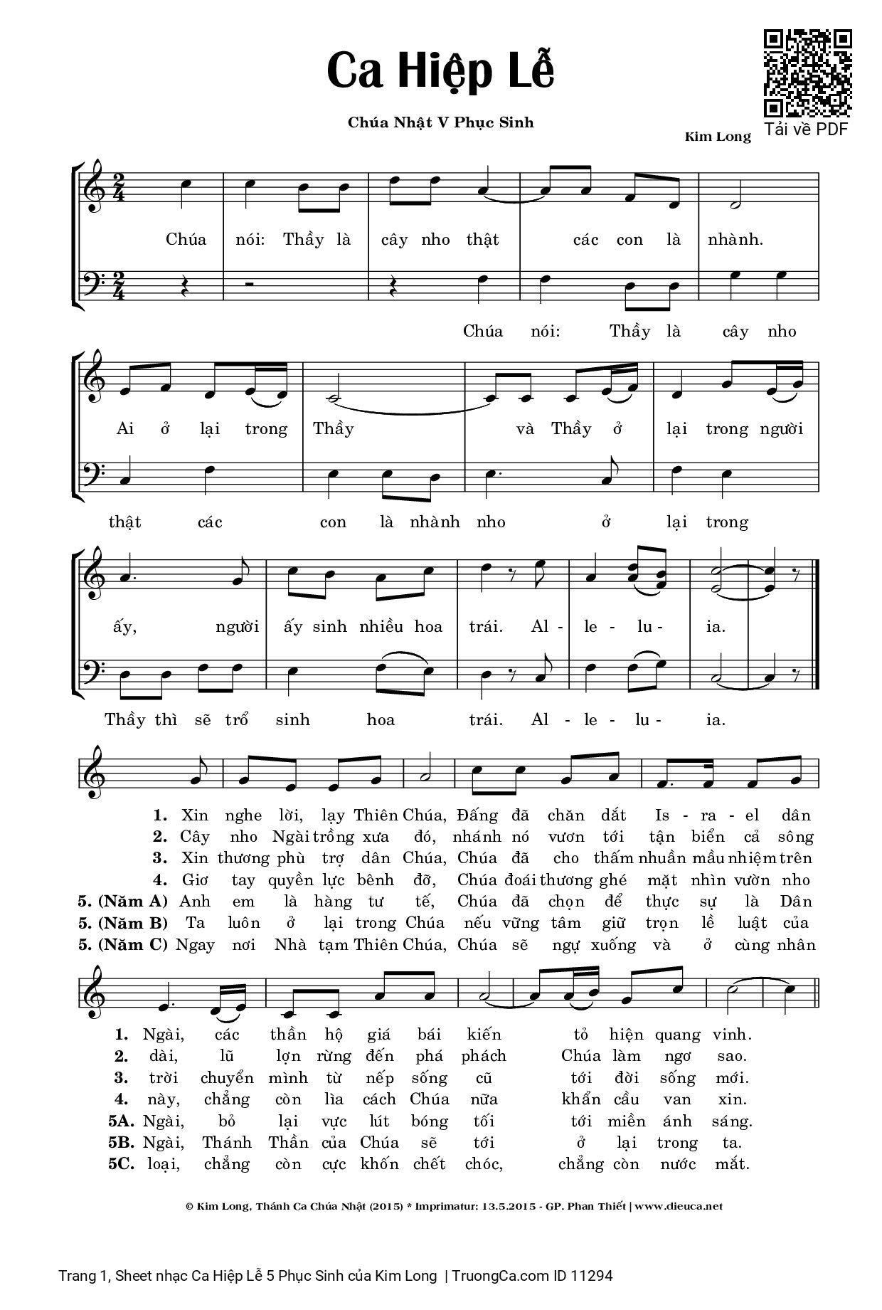 Sheet PDF of Ca Hiệp Lễ 5 Phục Sinh