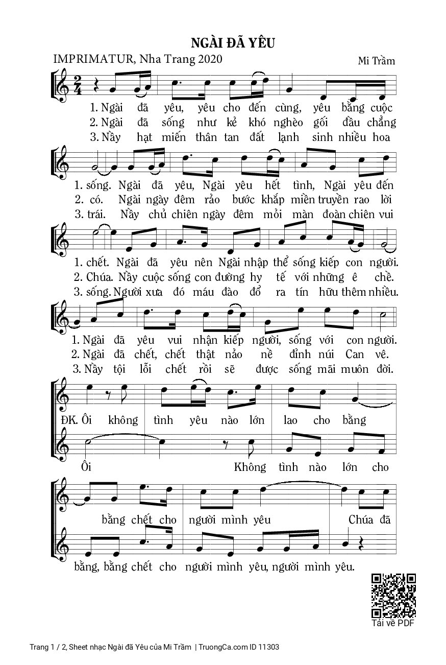 Page 1 of Sheet music PDF Ngài đã Yêu - Mi Trầm