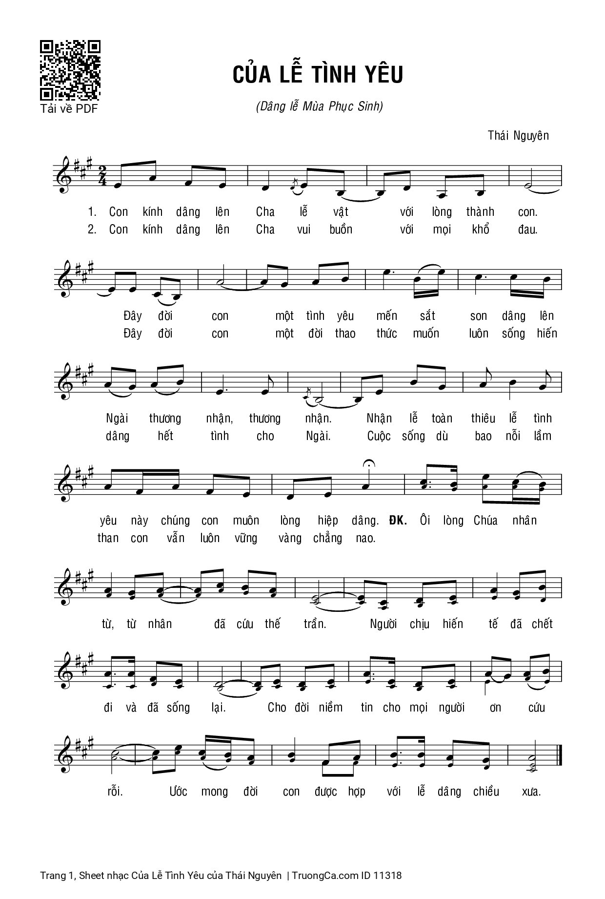 Sheet PDF of Của Lễ Tình Yêu