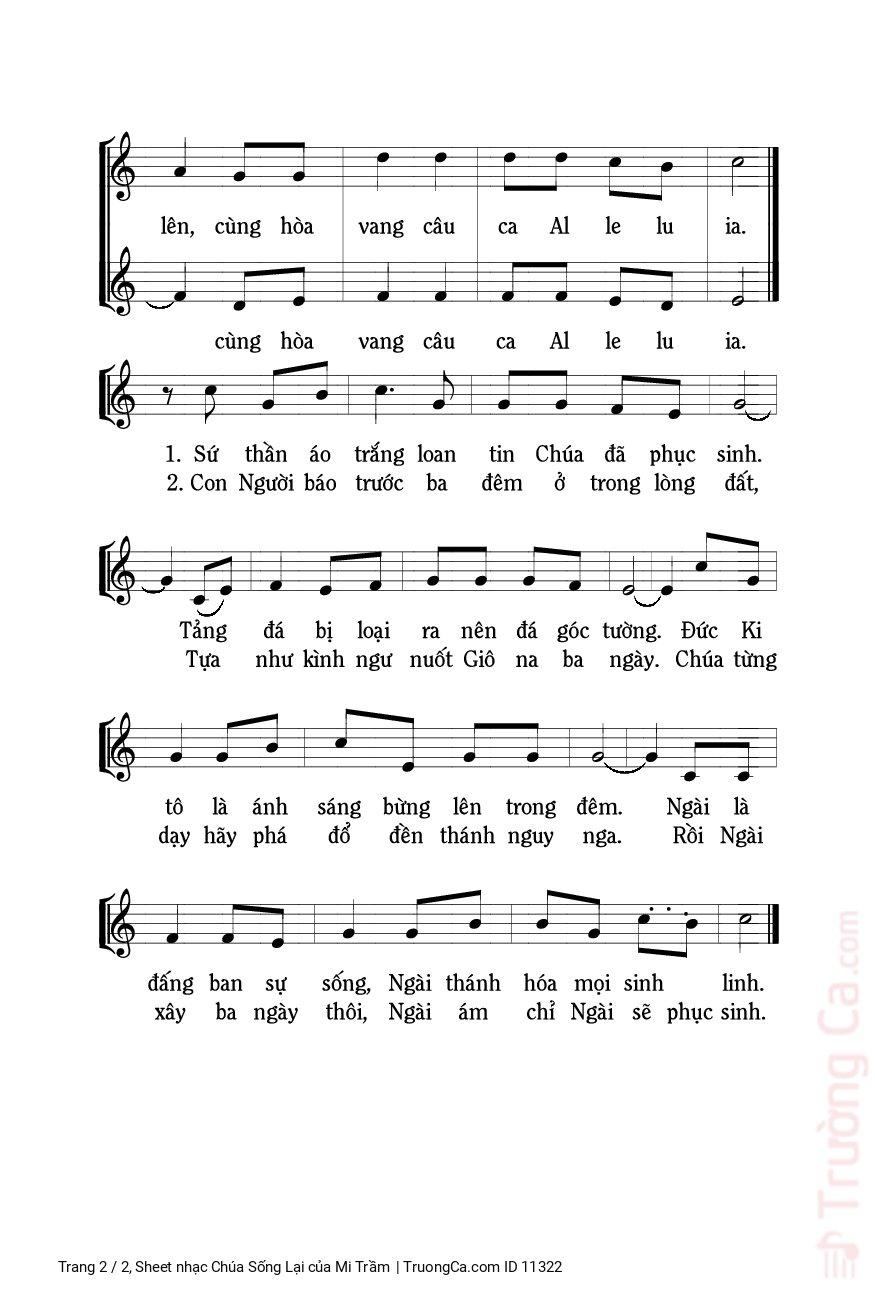 Page 2 of Sheet music PDF Chúa Sống Lại - Mi Trầm