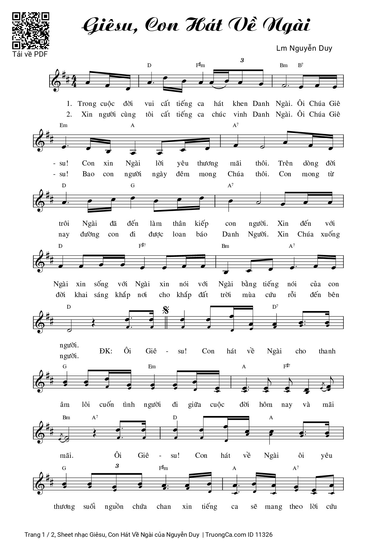 Sheet PDF of Giêsu, Con Hát Về Ngài