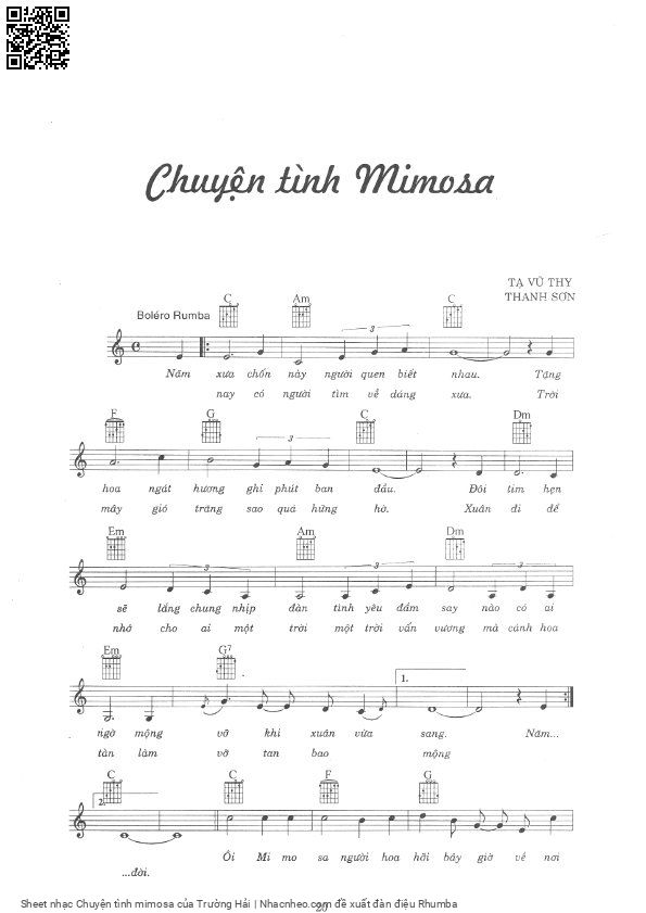 Page 1 of Sheet music PDF Chuyện tình mimosa - Trường Hải