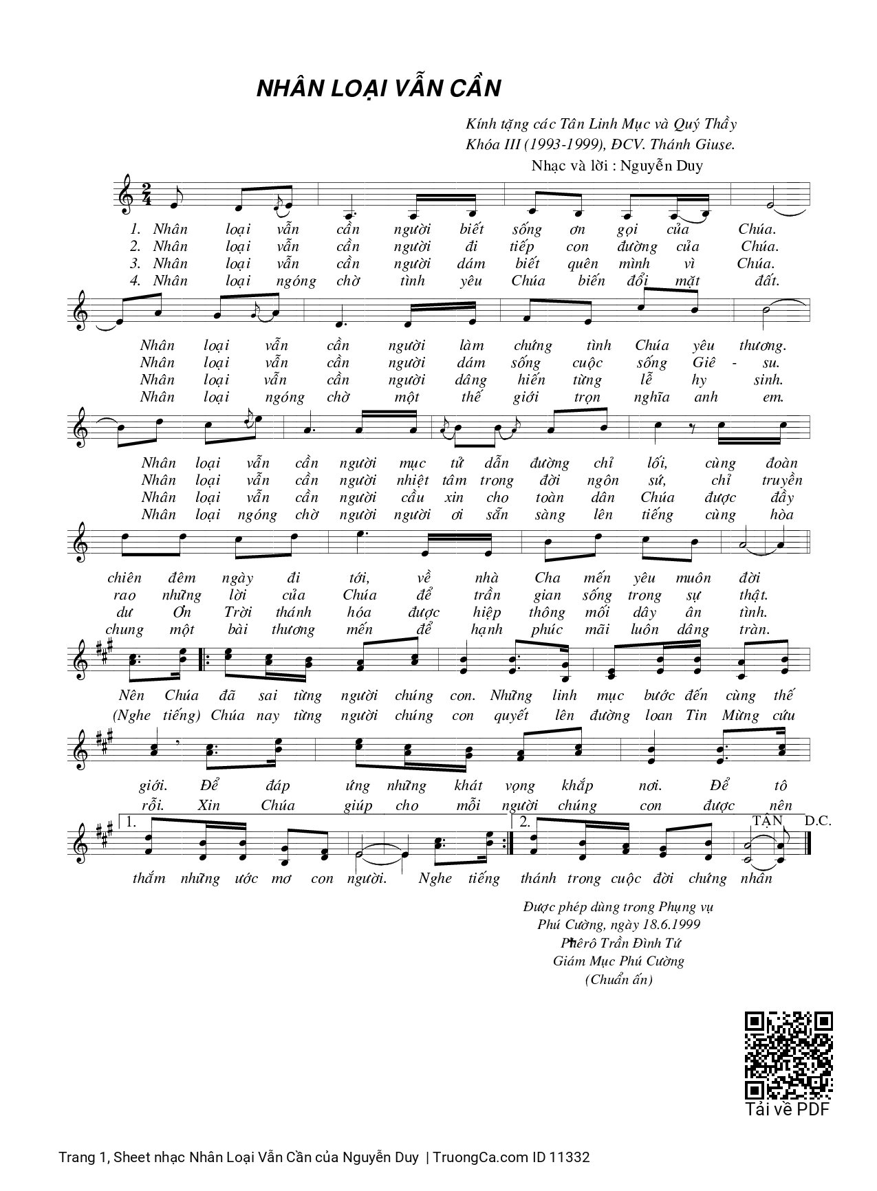 Sheet PDF of Nhân Loại Vẫn Cần