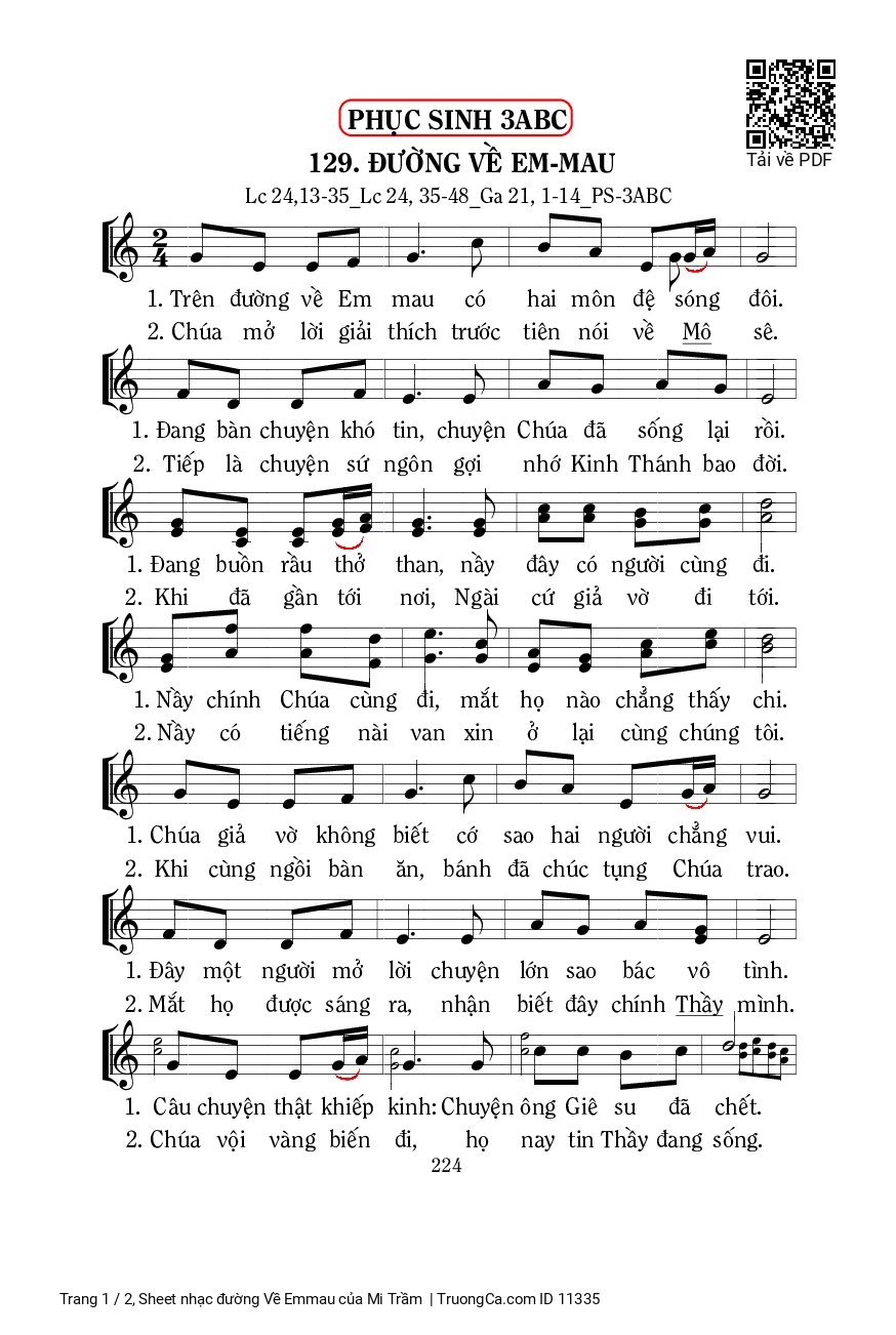Sheet PDF of đường Về Emmau