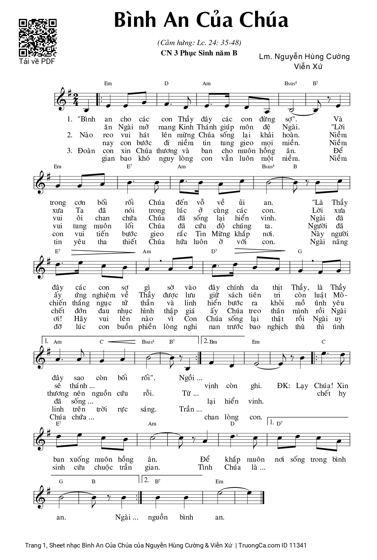Sheet PDF of Bình An Của Chúa