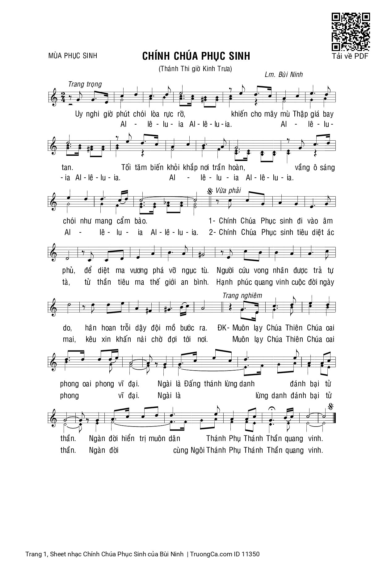 Page 1 of Sheet music PDF Chính Chúa Phục Sinh - Bùi Ninh