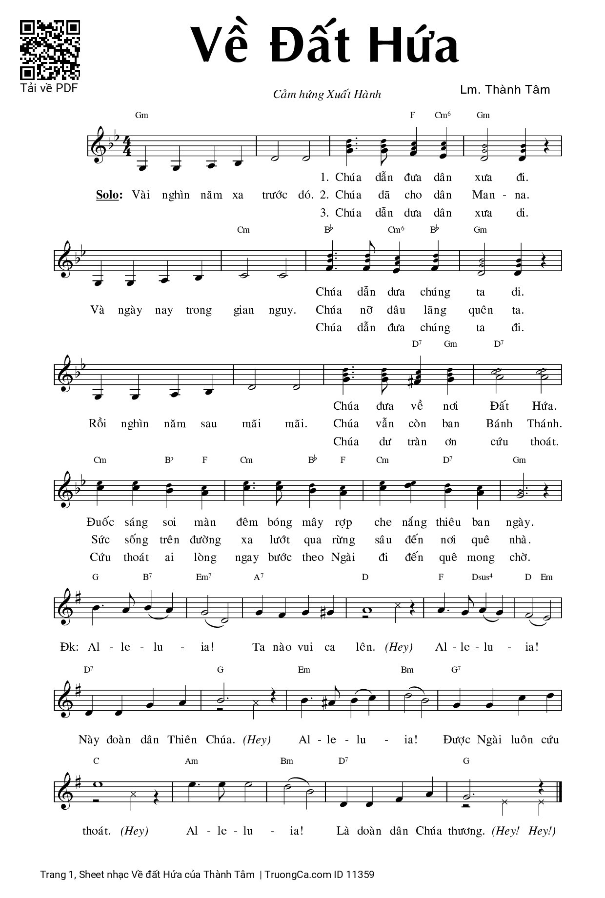 Page 1 of Sheet music PDF Về đất Hứa - Thành Tâm