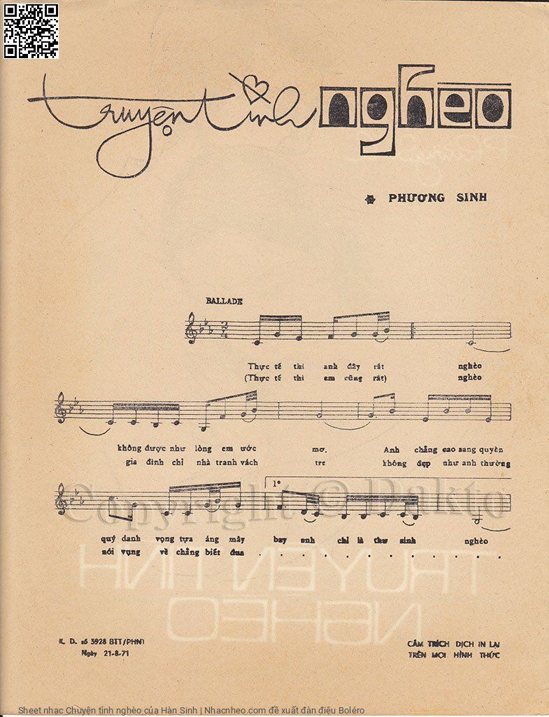 Page 2 of Sheet music PDF Chuyện tình nghèo - Hàn Sinh