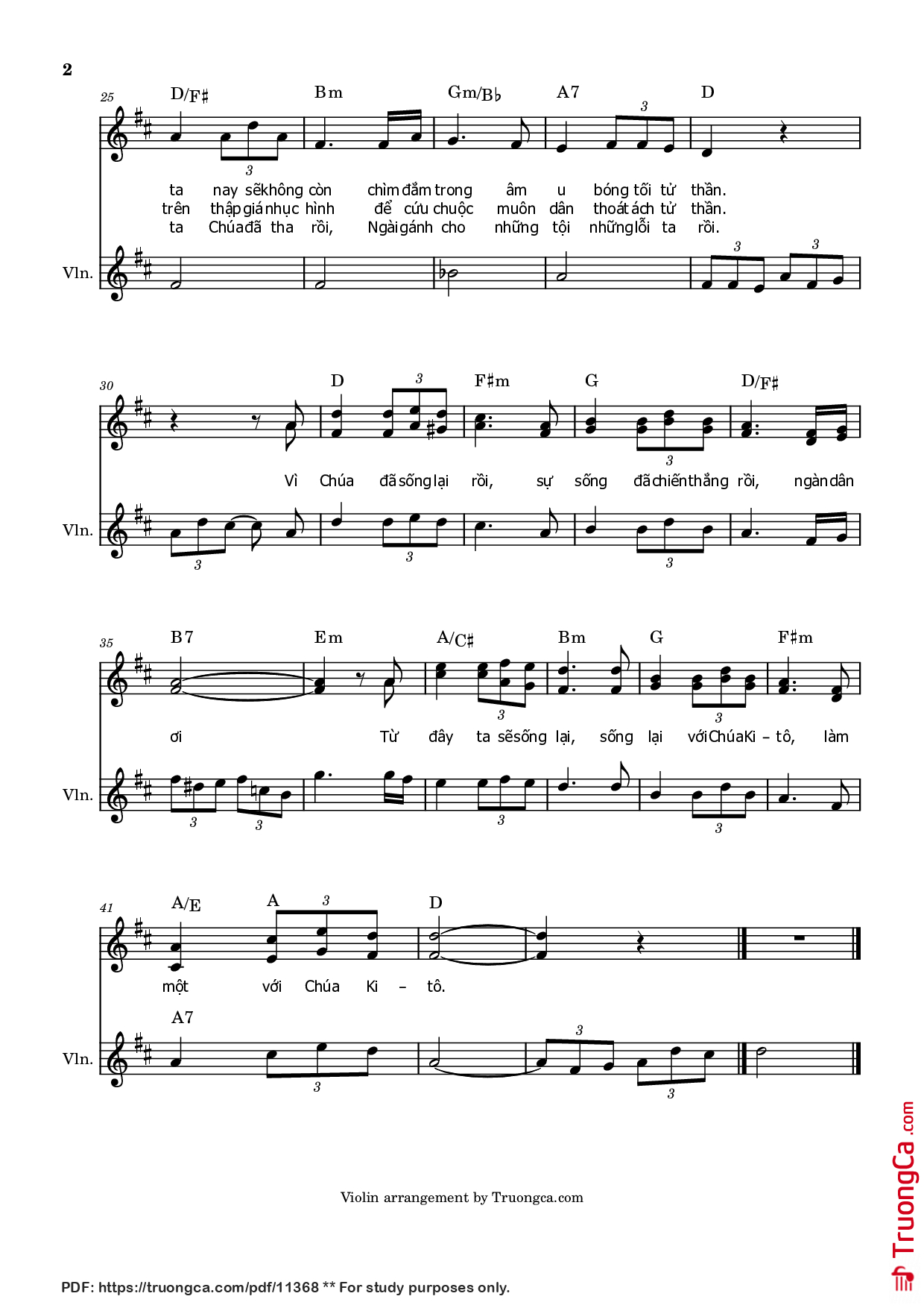 Page 2 of Sheet music PDF Vì Chúa Sống Lại - Văn Chi