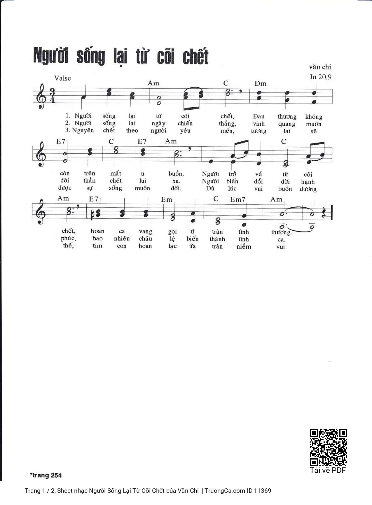 Sheet PDF of Người Sống Lại Từ Cõi Chết