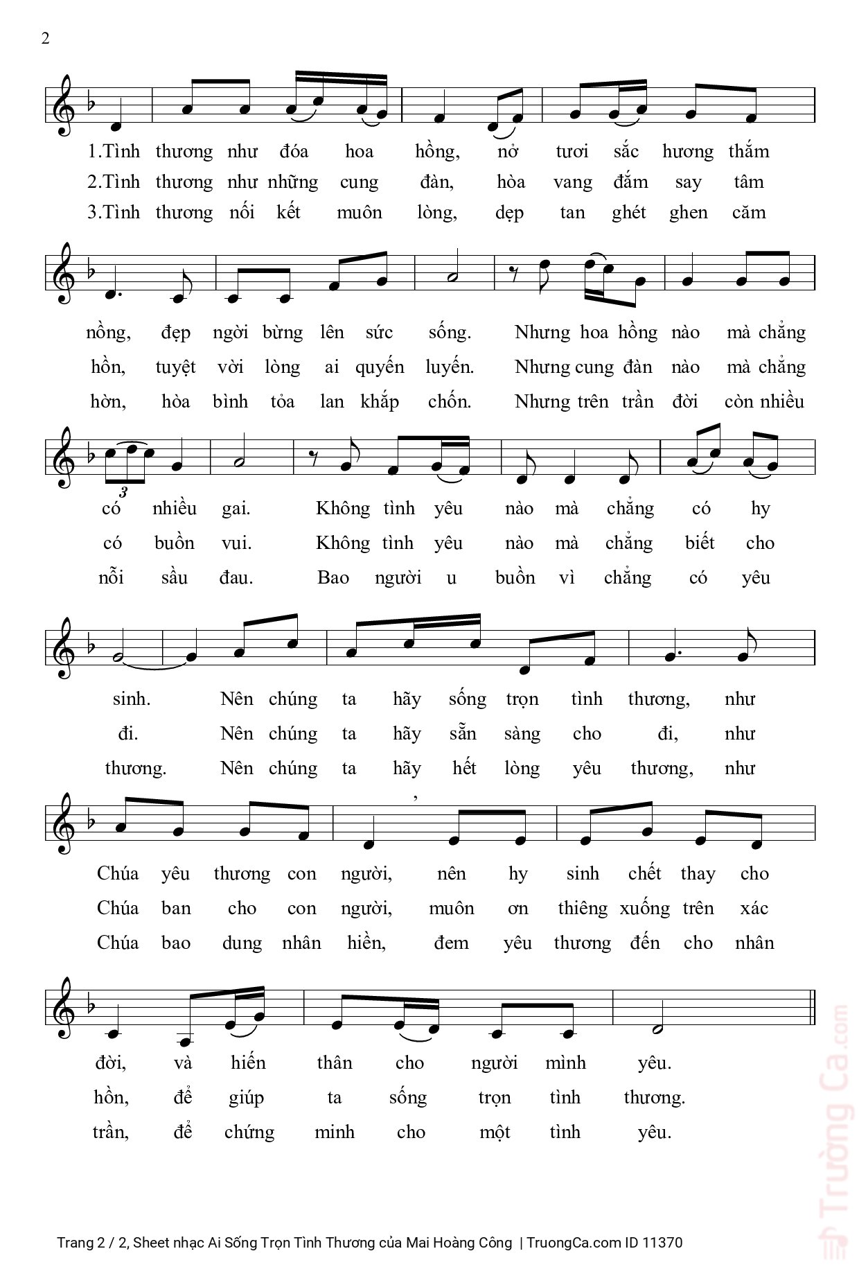Page 2 of Sheet music PDF Ai Sống Trọn Tình Thương - Mai Hoàng Công