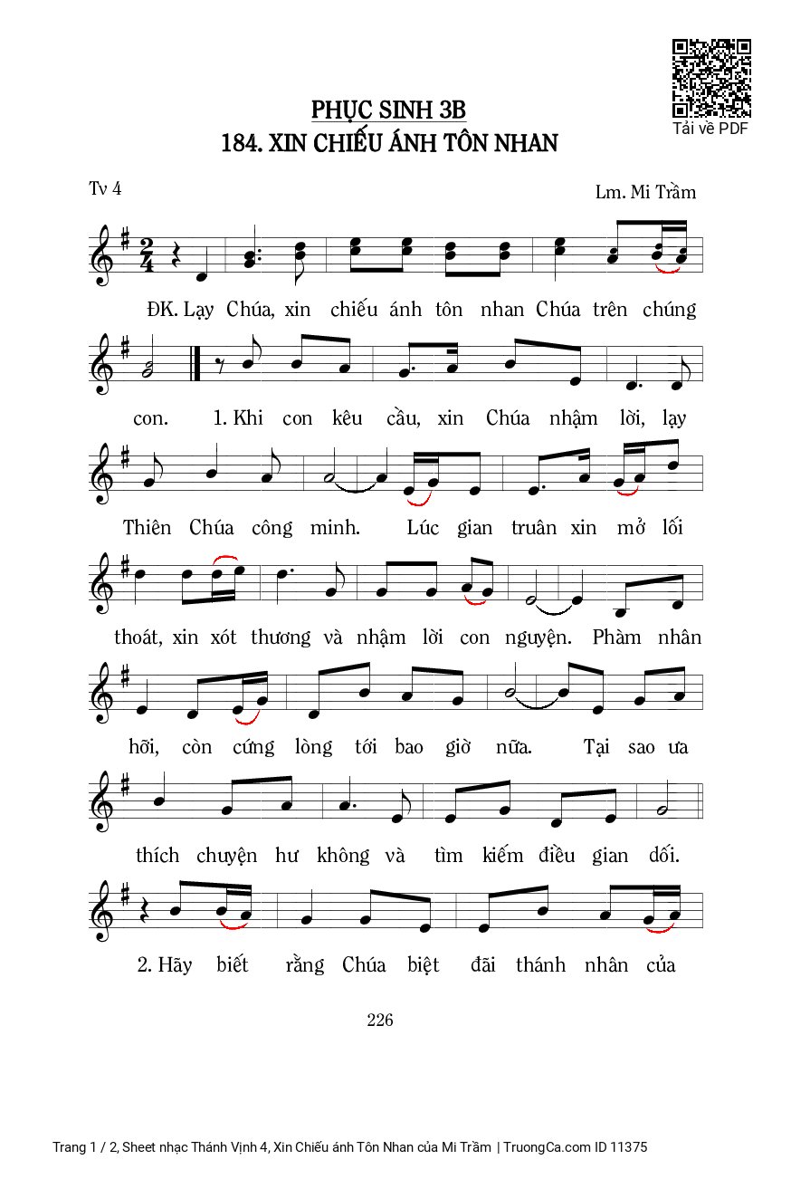 Sheet PDF of Thánh Vịnh 4, Xin Chiếu ánh Tôn Nhan