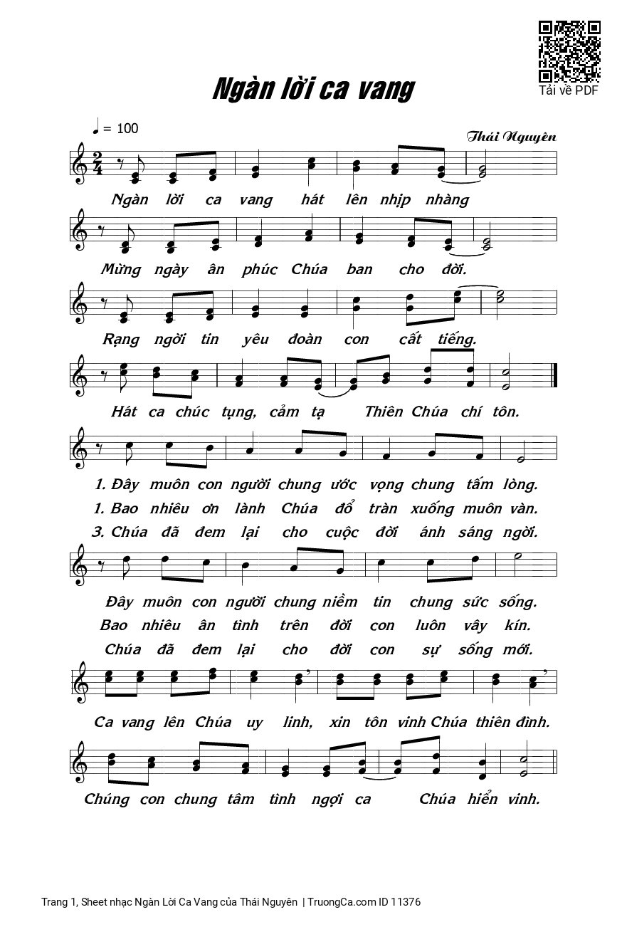 Sheet PDF of Ngàn Lời Ca Vang