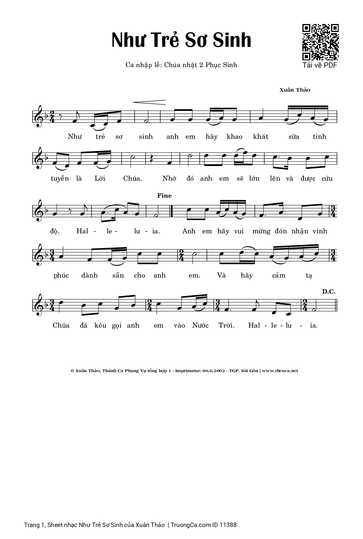 Sheet PDF of Như Trẻ Sơ Sinh