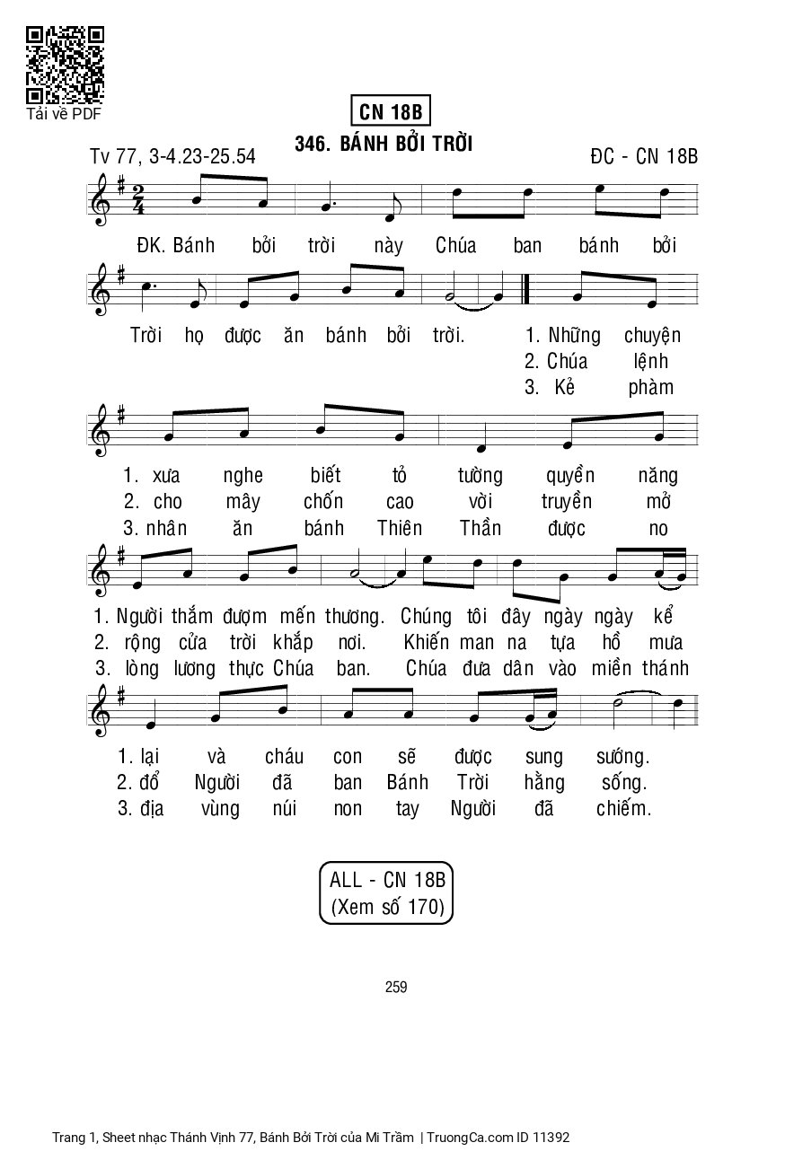 Sheet PDF of Thánh Vịnh 77, Bánh Bởi Trời