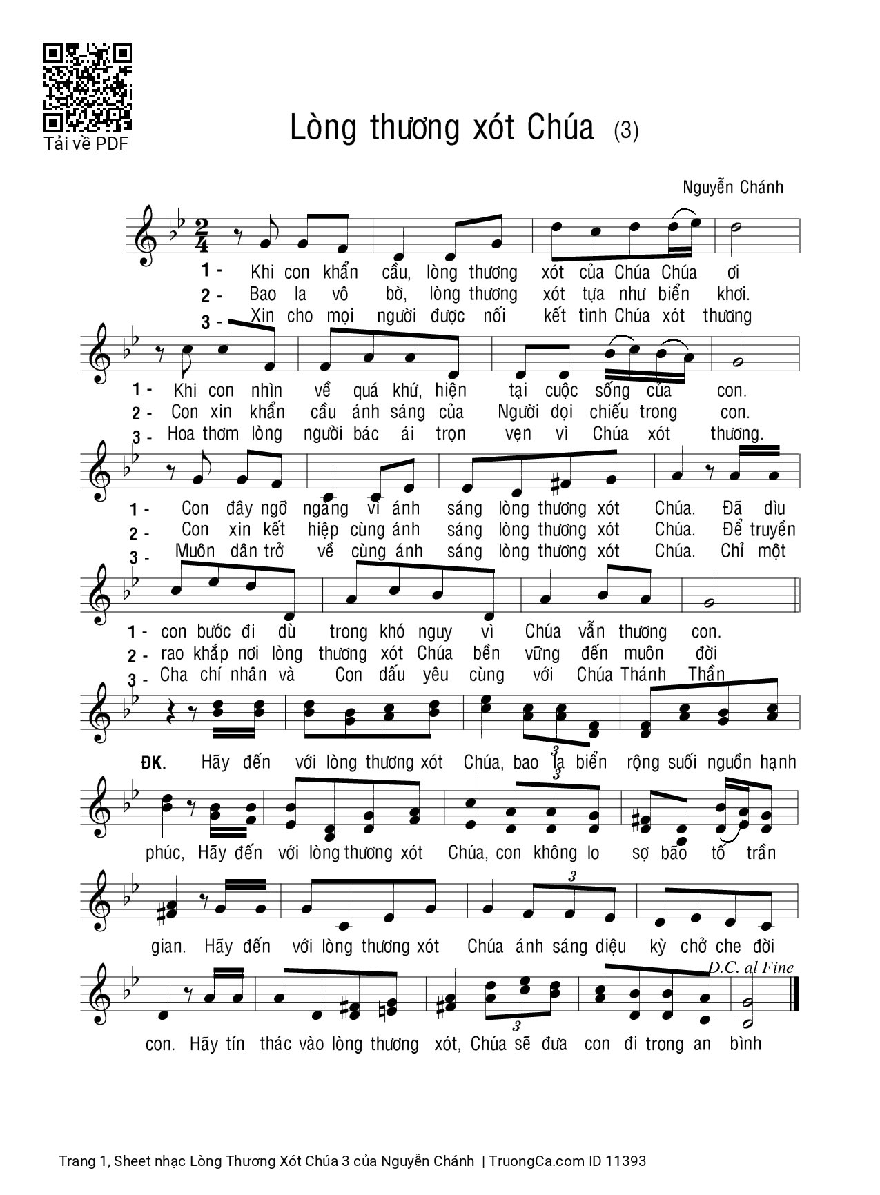 Page 1 of Sheet music PDF Lòng Thương Xót Chúa 3 - Nguyễn Chánh