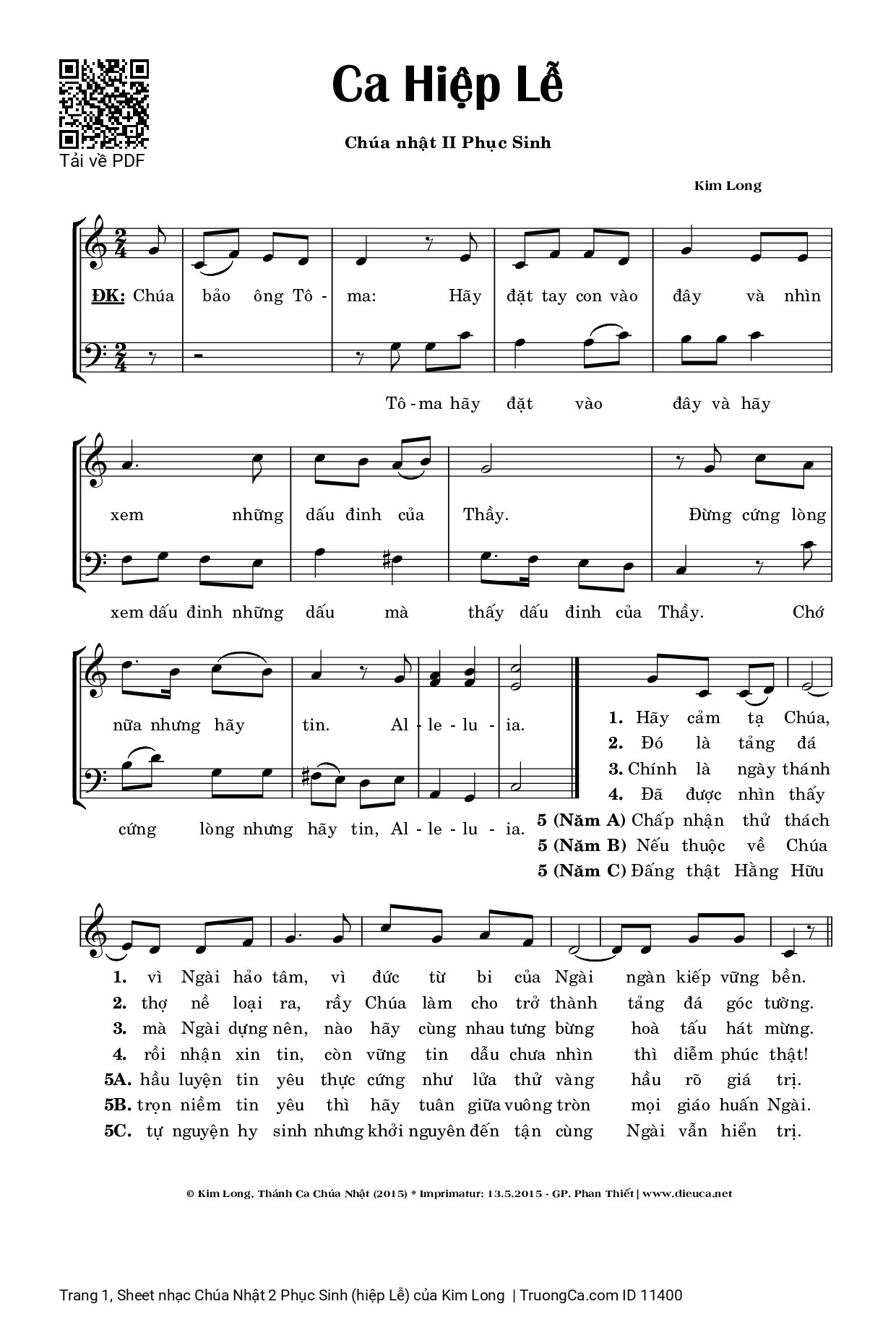 Sheet PDF of Chúa Nhật 2 Phục Sinh (hiệp Lễ)