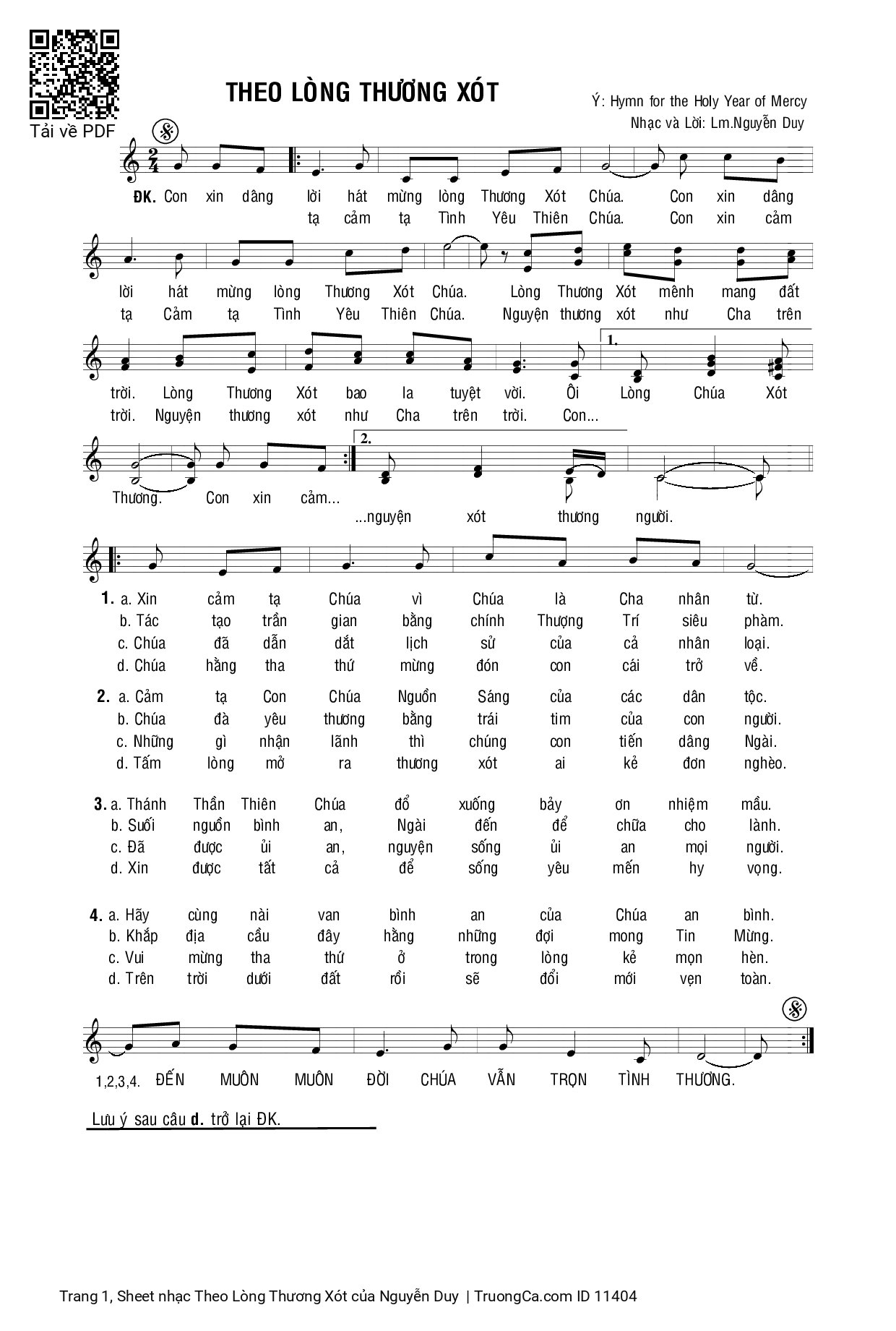 Page 1 of Sheet music PDF Theo Lòng Thương Xót - Nguyễn Duy