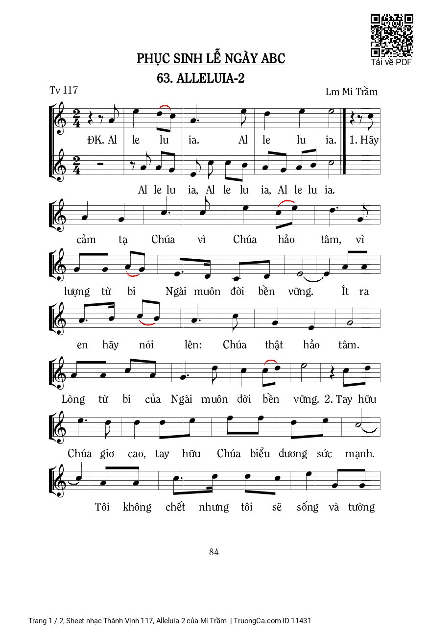 Sheet PDF of Thánh Vịnh 117, Alleluia 2