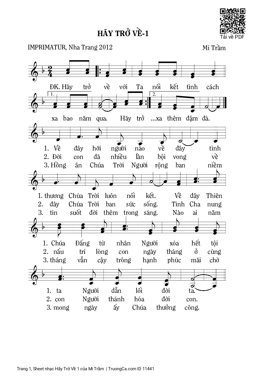 Sheet PDF of Hãy Trở Về 1