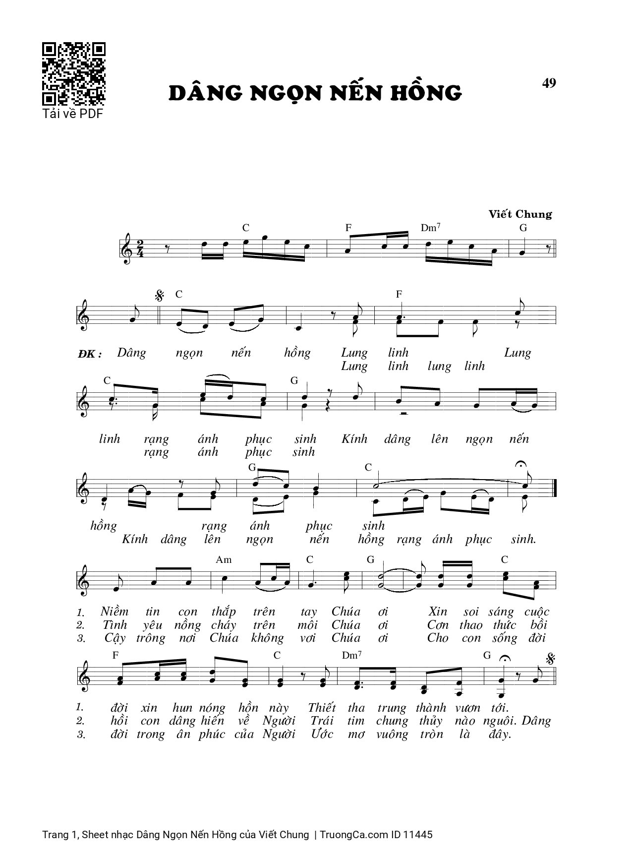 Sheet PDF of Dâng Ngọn Nến Hồng