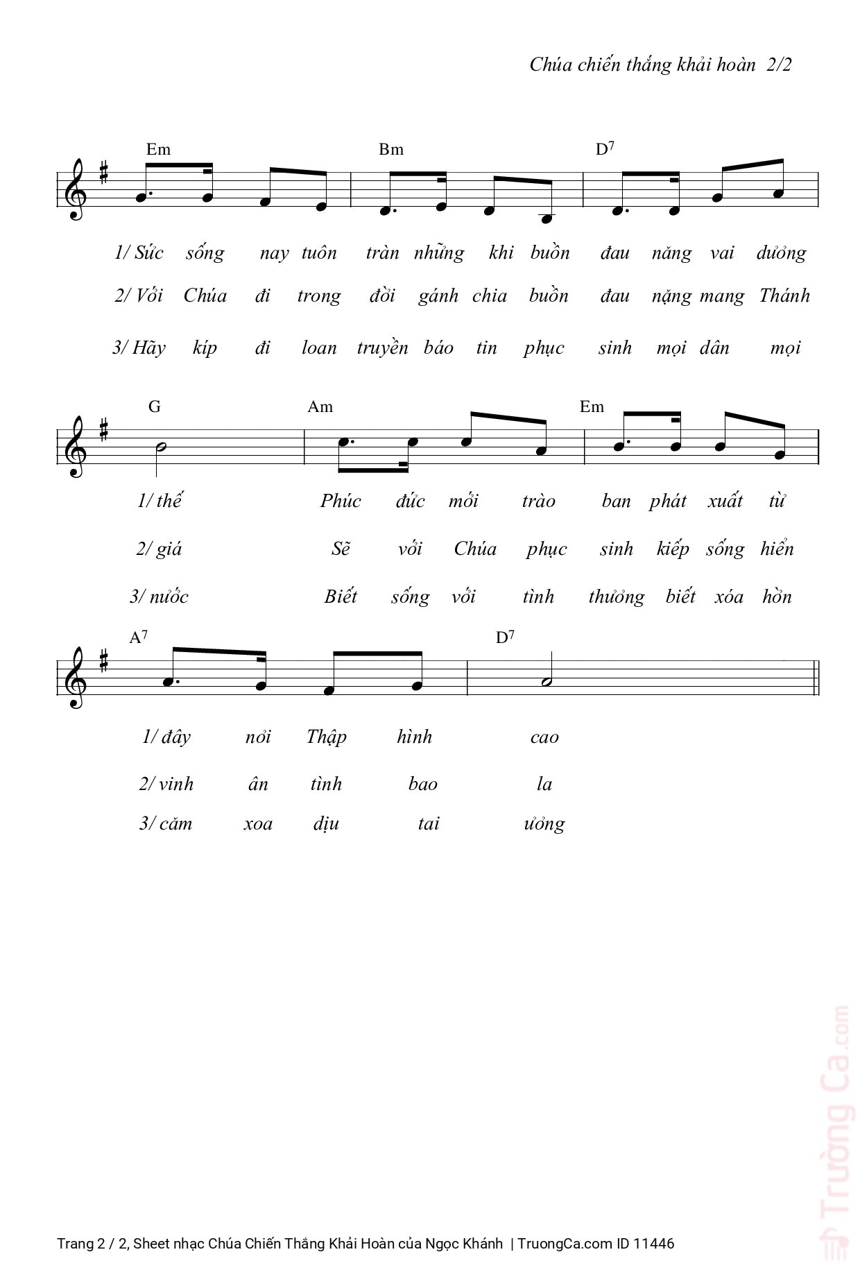 Page 2 of Sheet music PDF Chúa Chiến Thắng Khải Hoàn - Ngọc Khánh