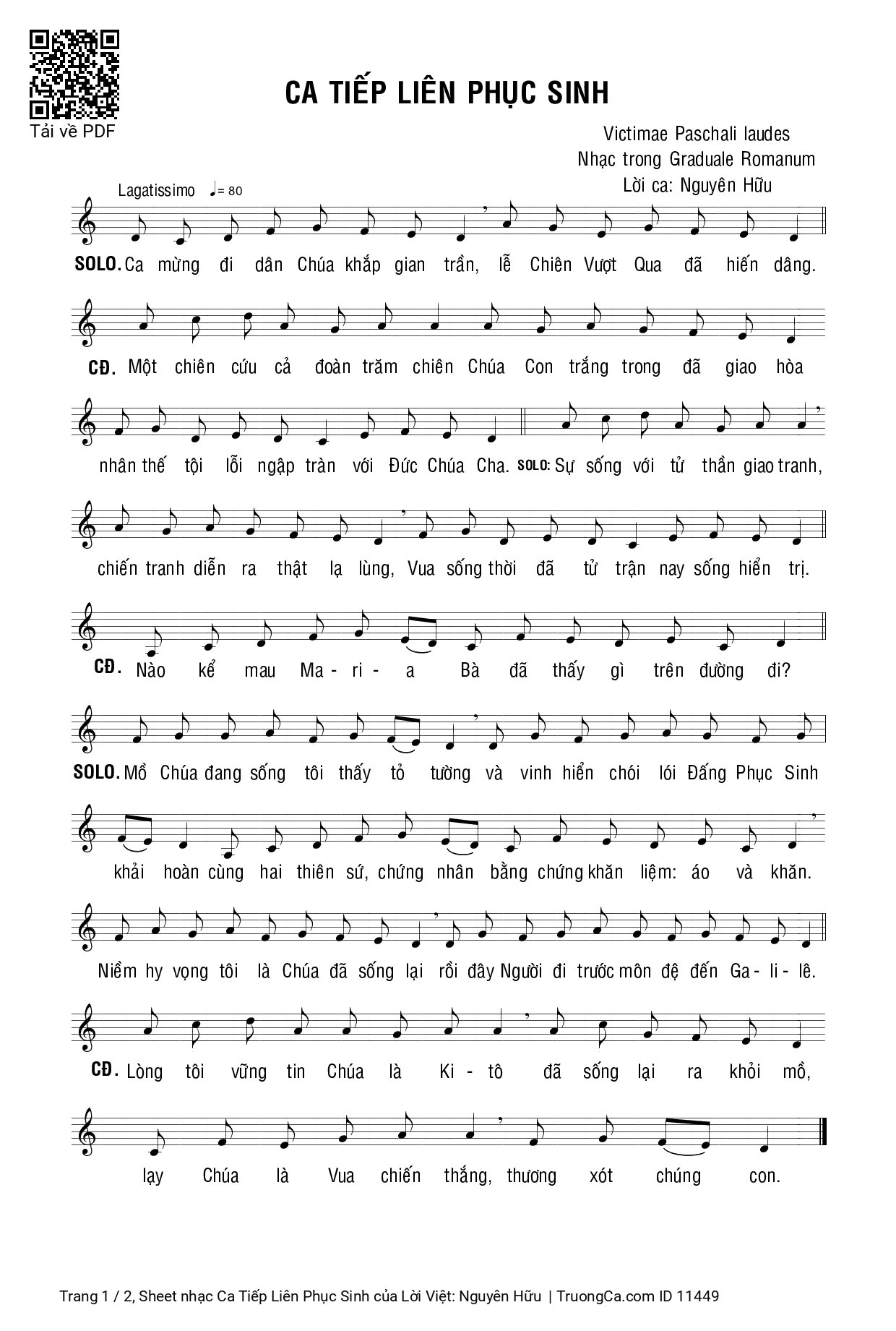 Sheet PDF of Ca Tiếp Liên Phục Sinh