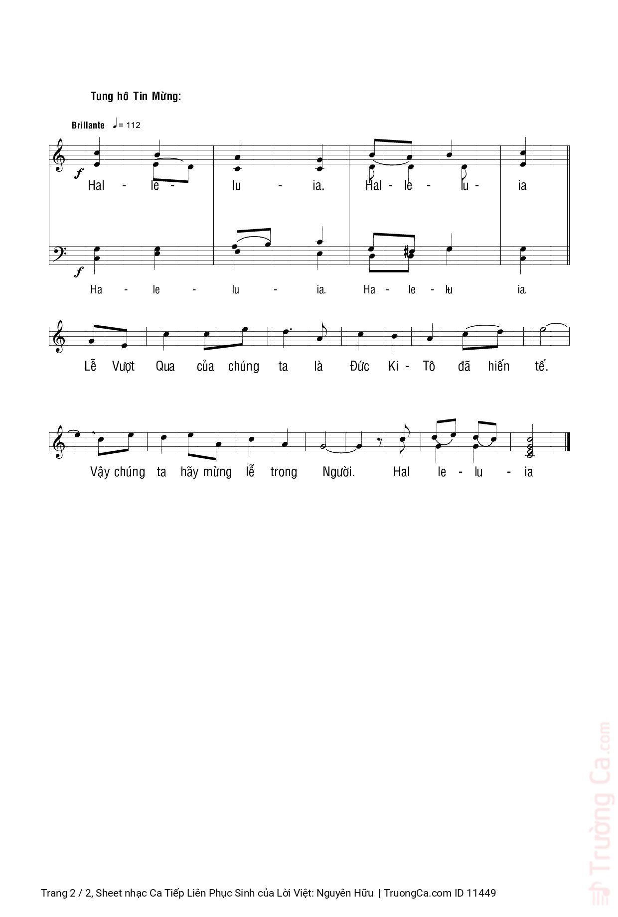 Page 2 of Sheet music PDF Ca Tiếp Liên Phục Sinh - Lời Việt: Nguyên Hữu