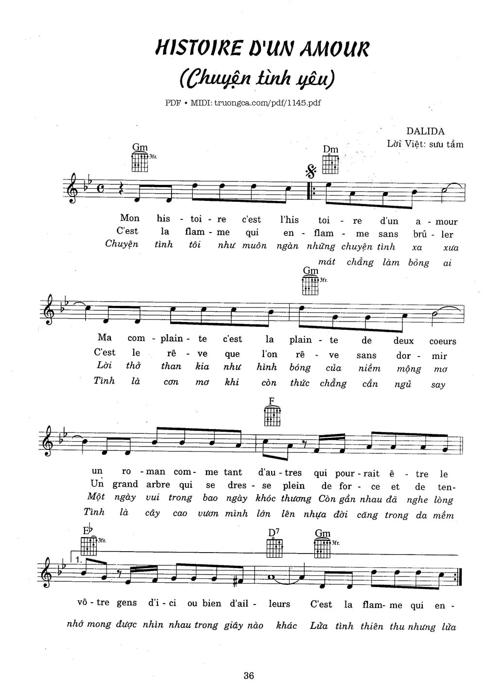 Sheet PDF of Chuyện tình yêu (Historia de un amor - Histoire D'un Amour)
