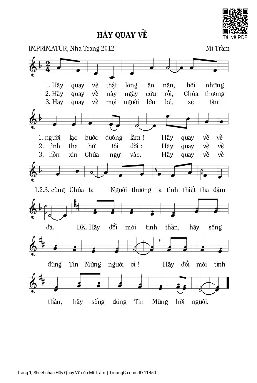 Sheet PDF of Hãy Quay Về - Mi Trầm