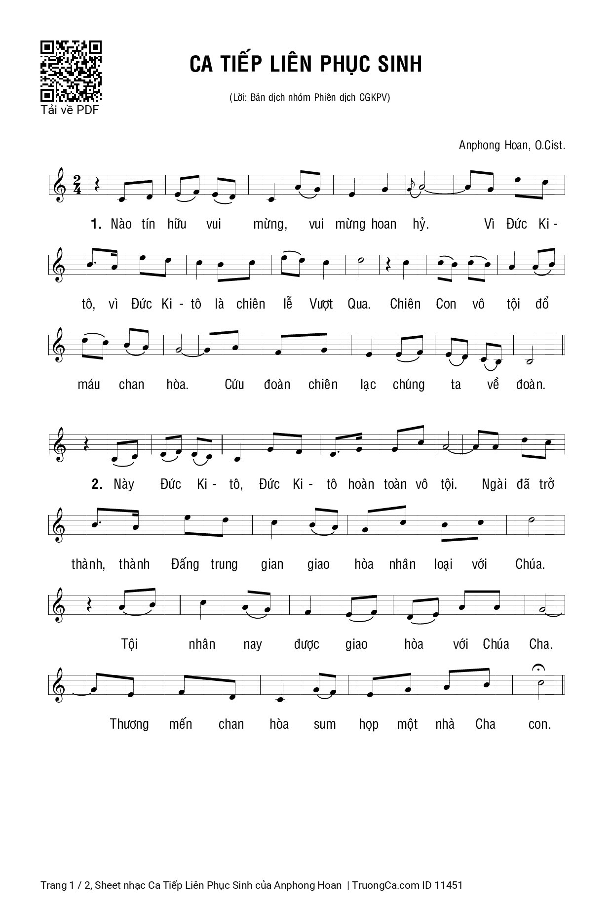 Sheet PDF of Ca Tiếp Liên Phục Sinh