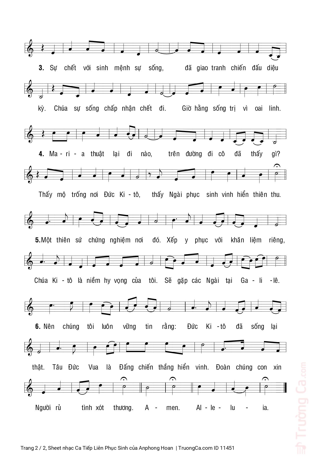 Page 2 of Sheet music PDF Ca Tiếp Liên Phục Sinh - Anphong Hoan