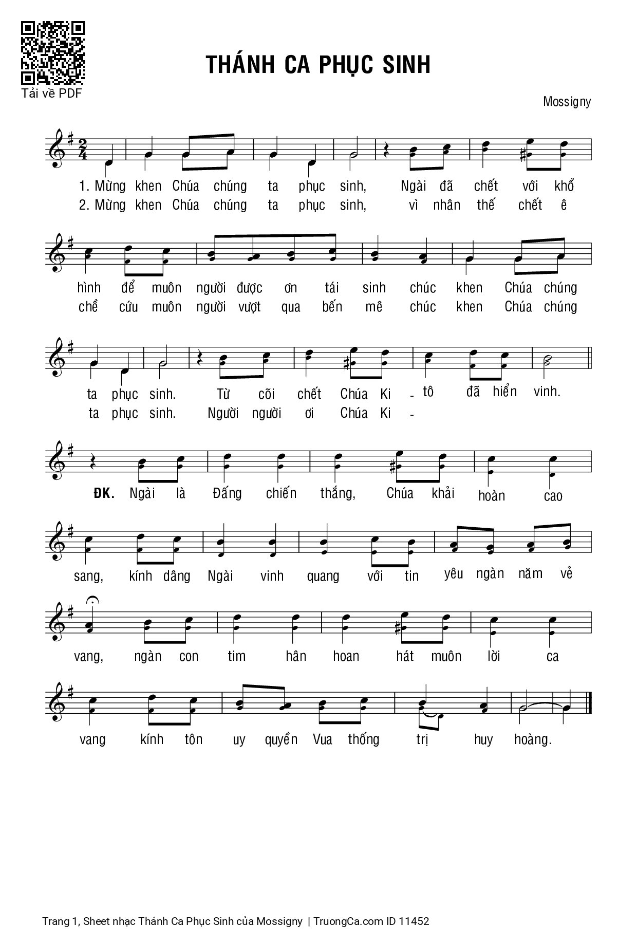 Page 1 of Sheet music PDF Thánh Ca Phục Sinh - Mossigny