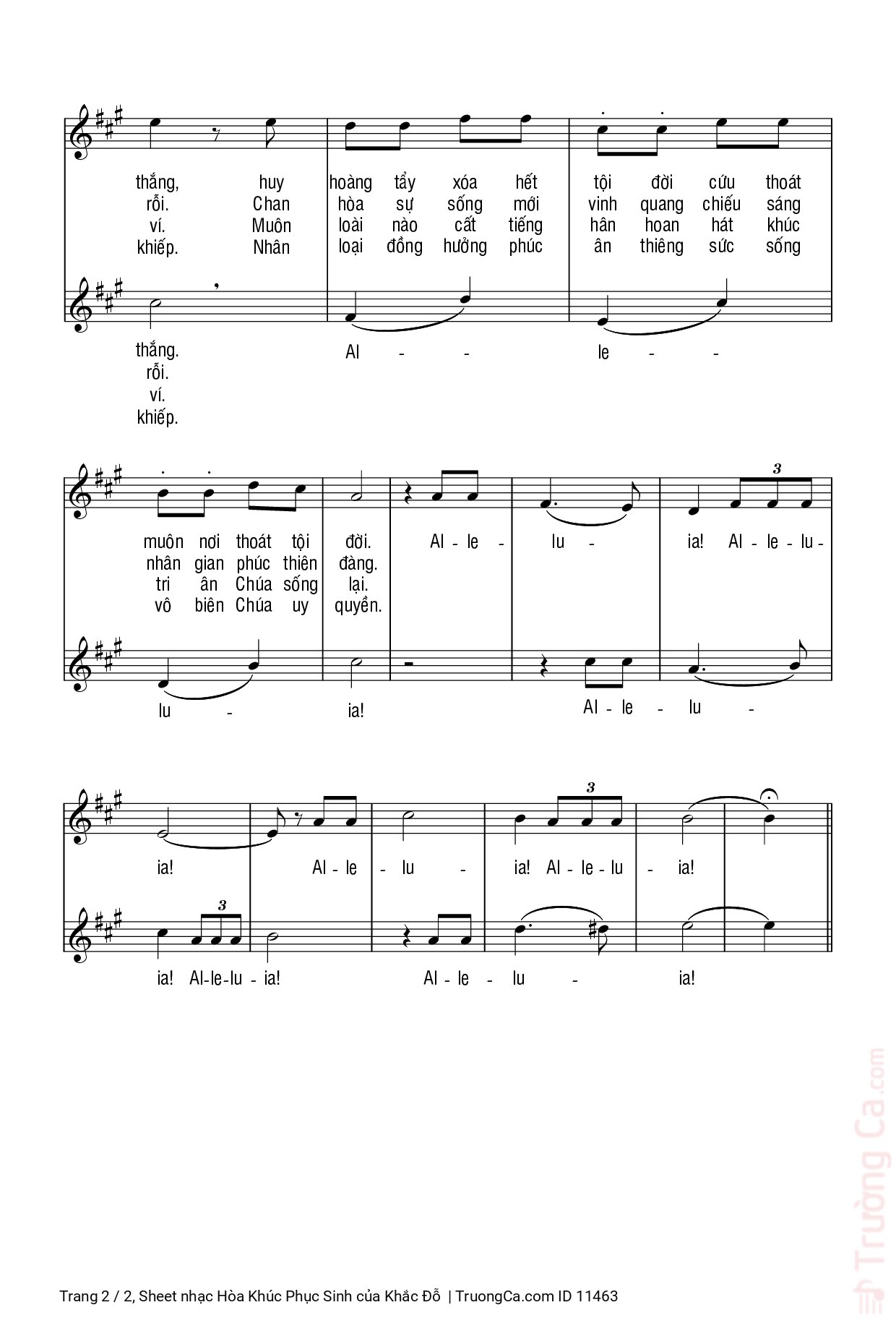 Page 2 of Sheet music PDF Hòa Khúc Phục Sinh - Khắc Đỗ