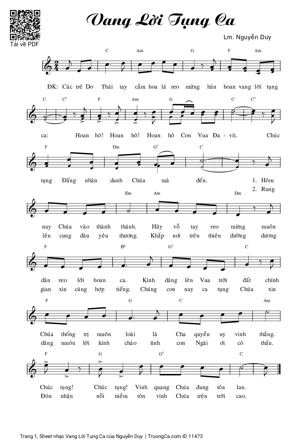 Sheet PDF of Vang Lời Tụng Ca