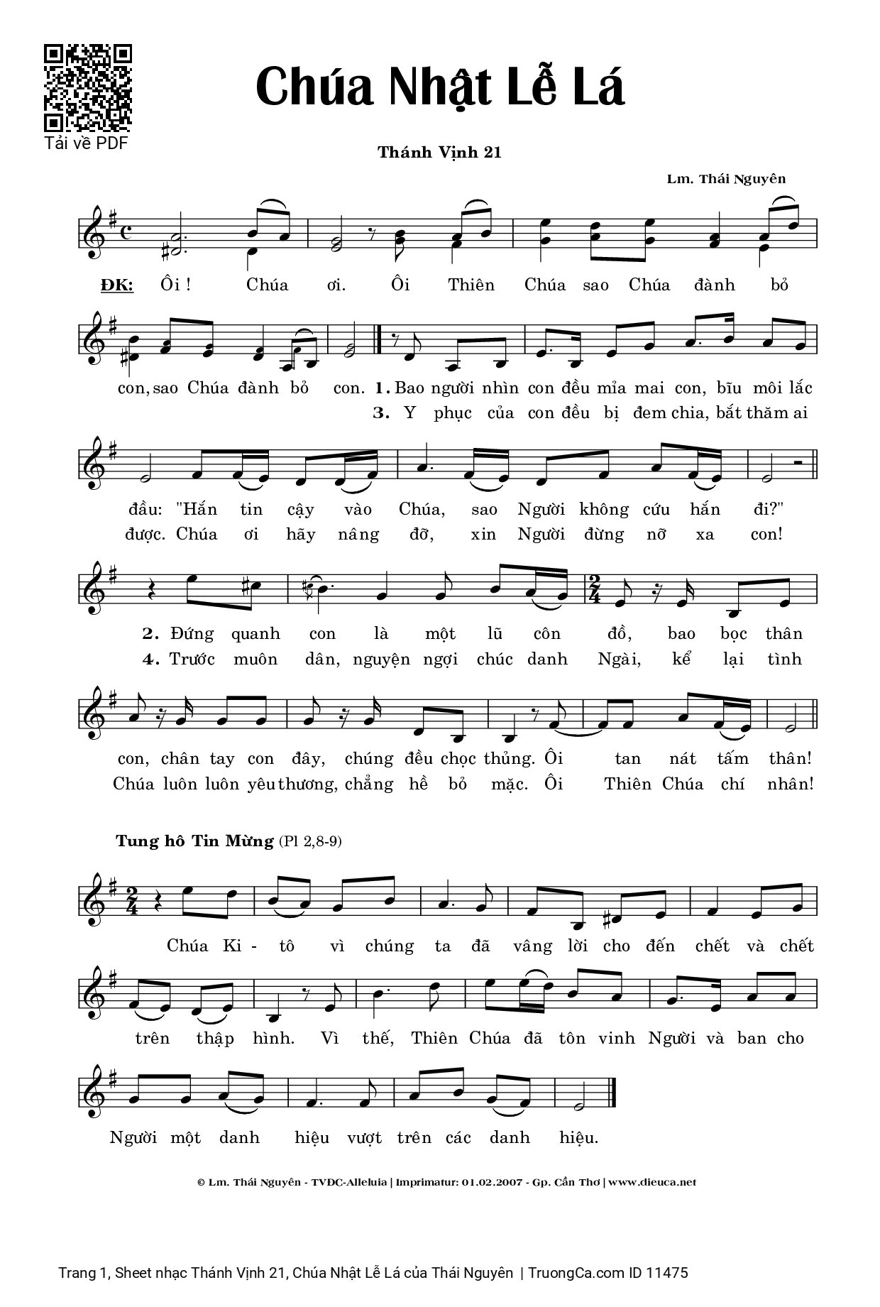 Sheet PDF of Thánh Vịnh 21, Chúa Nhật Lễ Lá