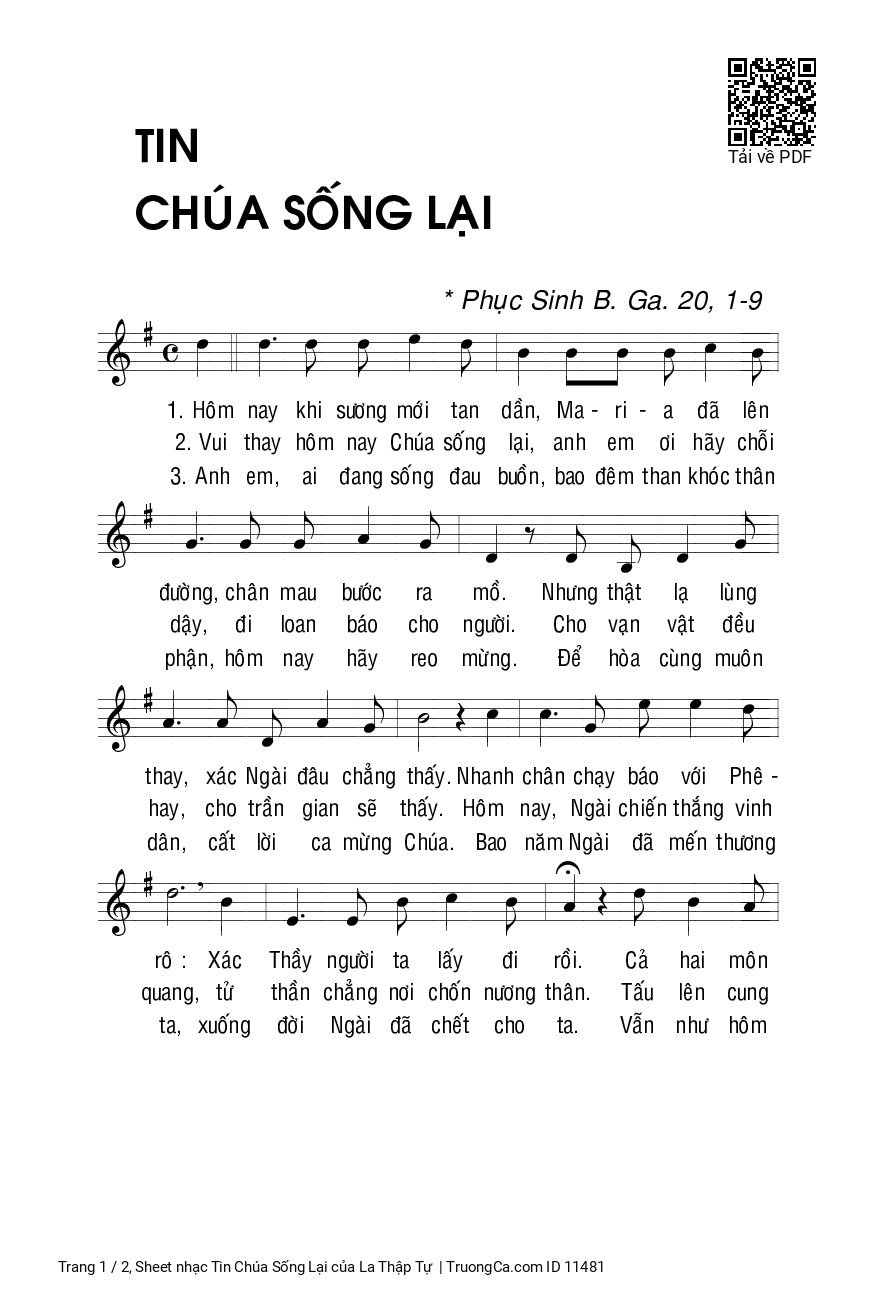 Sheet PDF of Tin Chúa Sống Lại
