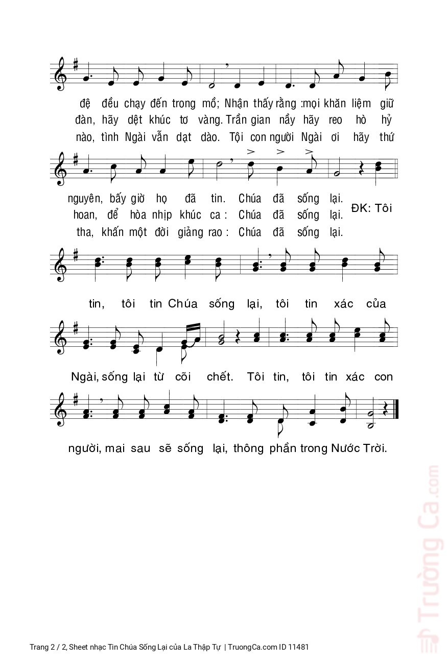 Page 2 of Sheet music PDF Tin Chúa Sống Lại - La Thập Tự